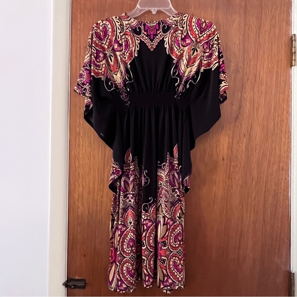 Signature Robbie Bee Woman’s Small Blouson Black And Paisley Print  Dress - Picture 3 of 6
